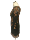 KAREN MILLEN BLACK & COPPER EMBROIDERED FLORAL DRESS SIZE 10