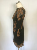 KAREN MILLEN BLACK & COPPER EMBROIDERED FLORAL DRESS SIZE 10
