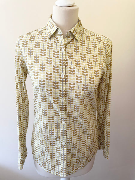ORLA KIELY WHITE,LEMON & BROWN PRINT LONG SLEEVE COTTON SHIRT SIZE M