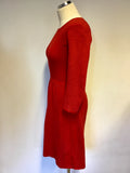 HOBBS RED COTTON FINE KNIT 3/4 SLEEVE DRESS SIZE 6