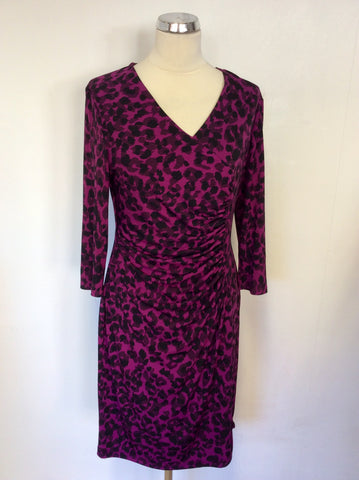 PRÉCIS DEEP PINK & BLACK LEOPARD PRINT 3/4 SLEEVE DRESS SIZE 14