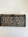 BRAND NEW JAEGER DARK BROWN LEATHER & LEOPARD PRINT PONYSKIN PURSE/ WALLET