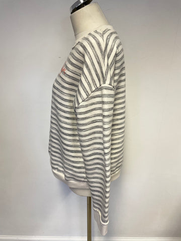 MINT VELVET GREY & WHITE STRIPE ‘BE YOU’ SWEATSHIRT SIZE 18