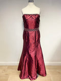 FOREVER YOURS DEEP RED TAFFETA JEWEL EMBELLISHED LONG EVENING DRESS/ BALL GOWN SIZE 10