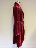 AVOCA ANTHOLOGY DEEP PINK CRUSHED VELVET COAT WITH EMBROIDERED TIE BELT SIZE 3 UK 14