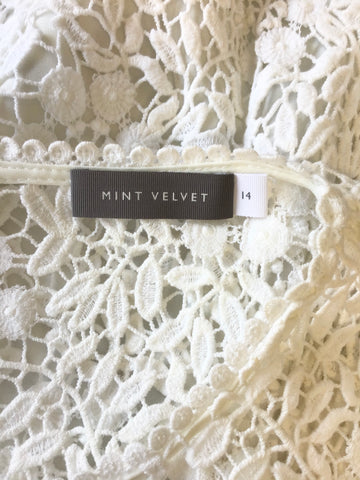 MINT VELVET WHITE LACE 3/4 SLEEVE SHIFT DRESS SIZE 14