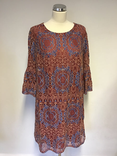 BRAND NEW LOVEDROBE TERRACOTA & BLUE LACE SHIFT DRESS SIZE 16