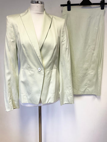 JOSEPH JANARD PALE GREEN COTTON & SILK PENCIL SKIRT & JACKET SUIT SIZE 10