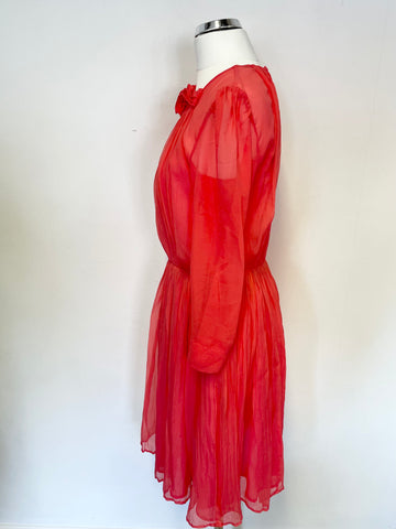 FRENCH CONNECTION CORAL SILK 3/4 SLEEVE FIT & FLARE DRESS SIZE 8