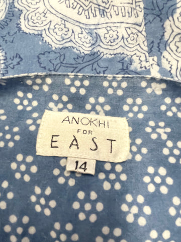 ANOKHI FOR EAST BLUE & WHITE PAISLEY PRINT MIDI DRESS SIZE 14