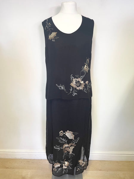 NITYA BLACK EMBROIDERED LONG SKIRT & SLEEVELESS TOP SET SIZE 46 UK 18