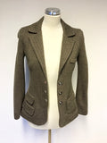 AVOCA ORIGIN BROWN HERRINGBONE WOOL BLEND JACKET SIZE 1 UK 8/10