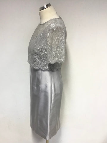 HOBBS ROSELLA SILVER GREY LACE OVERLAY SHORT SLEEVE SPECIAL OCCASION DRESS SIZE 10