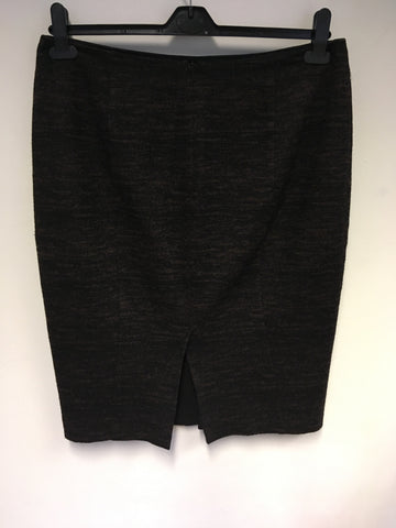 HOBBS BROWN & BLACK PRINT WOOL BLEND ZIP UP JACKET & SKIRT SIZE 12/14