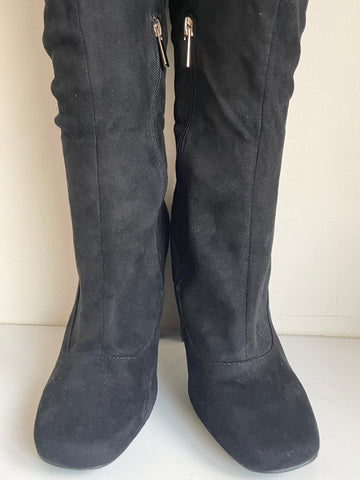 RIVER ISLAND BLACK FAUX SUEDE OVER KNEE LENGTH BOOTS SIZE 5/38