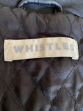 WHISTLES BLACK LEATHER ZIP UP BIKER JACKET SIZE 14 BUT FIT UK 12