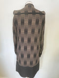 JAEGER BLACK & CAMEL SPOT 100% SILK LONG SLEEVE SHIFT DRESS SIZE 6