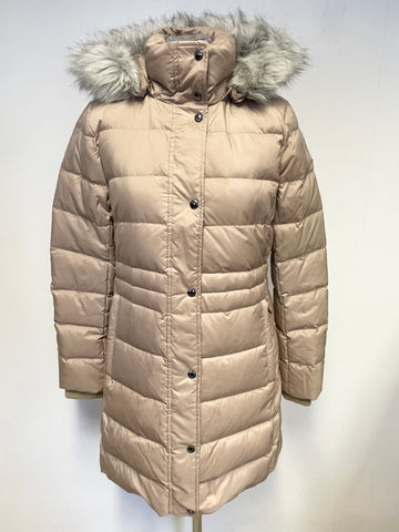TOMMY HILFIGER BEIGE FUR TRIM HOOD DUCK DOWN & FEATHER PADDED COAT SIZE S