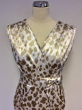 BRAND NEW GINA BACCONI IVORY & BEIGE PRINT DRESS & BOLERO JACKET SIZE 12