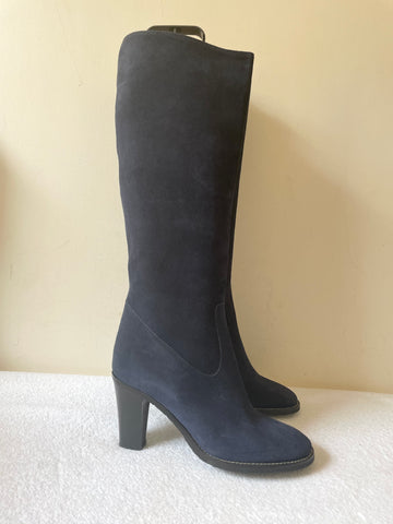 BRAND NEW HOBBS NAVY BLUE SUEDE KNEE LENGTH BOOTS SIZE 5.5/38.5