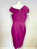 BRAND NEW TED BAKER ASPYN FUCHIA PINK ASYMMETRIC NECKLINE PENCIL DRESS SIZE 5 UK 16