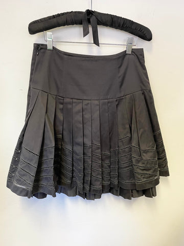 TED BAKER CHARCOAL COTTON DOUBLE LAYERED PLEATED FULL SKIRT SIZE 3 UK 12