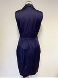 KAREN MILLEN MIDNIGHT BLUE COLLARED V NECKLINE SLEEVELESS PENCIL DRESS SIZE 14