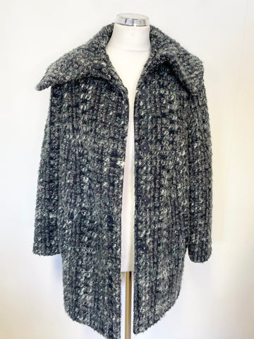 PER UNA NAVY & TEAL BOUCLE WEAVE WITH ALPACA JACKET SIZE 12