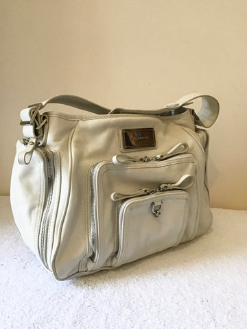 KAREN MILLEN IVORY LEATHER SHOULDER BAG WITH ZIP POCKETS