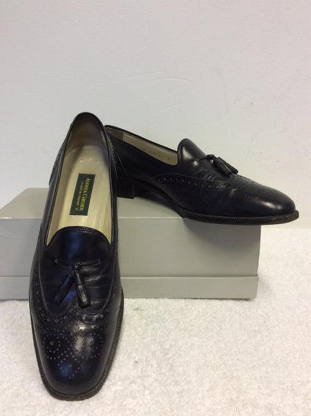 ANDREA CHENIER NAVY BLUE LEATHER LOAFERS SIZE 7.5/41