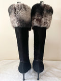 VICTORIA ANN BLACK SUEDE & FUR TRIM BOOTS  SIZE 7/40