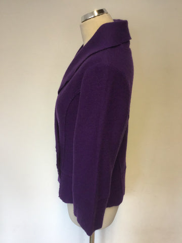 HOBBS PURPLE WOOL KNIT DOUBLE BREASTED CARDIGAN/ JACKET SIZE 14