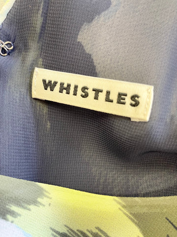 WHISTLES NAVY,GREEN & WHITE PRINT SLEEVELESS TIE WAIST MAXI DRESS SIZE 12