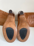 RUSSELL & BROMLEY TAN LEATHER KNEE LENGTH HEELED BOOTS SIZE 6.5/39.5