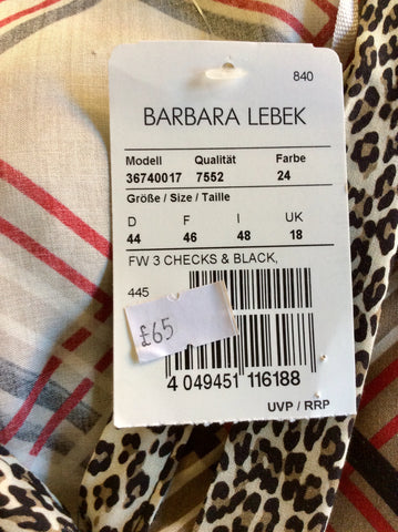BRAND NEW BARBARA LEBEK BROWN CHECK & LEOPARD PRINT TIE NECK BLOUSE SIZE 18