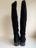 OFFICE BLACK SUEDE KNEE HIGH LOW HEEL BOOTS SIZE 7.5/41