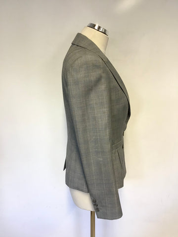 TED BAKER BLUE & GREY CHECK TAILORED JACKET & PENCIL SKIRT SUIT SIZE 2 UK 10