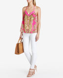 TED BAKER HEVEA PINK & GOLD PAISLEY PRINT STRAPPY ZIP FRONT TOP SIZE M