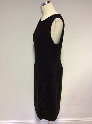 HOBBS BLACK FRILL TRIM SLEEVELESS PENCIL DRESS SIZE 14