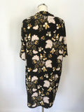 WHISTLES BLACK,WHITE & MUSTARD FLORAL PRINT SHORT SLEEVE SHIFT DRESS SIZE M