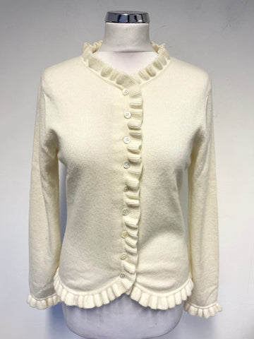 PURE COLLECTION IVORY 100% CASHMERE  FRILL EDGE CARDIGAN SIZE 12