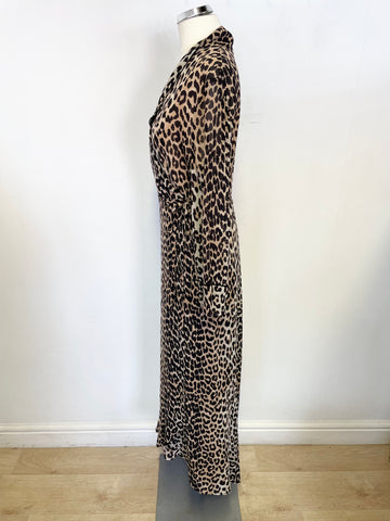 GANNI BROWN LEOPARD PRINT LONG SLEEVE WRAP DRESS SIZE 40 UK 12