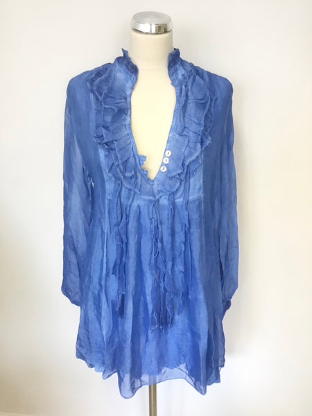 BRAND NEW OBSESSION BLUE SILK BLEND LONG SLEEVE TUNIC TOP ONE SIZE