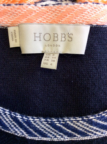 HOBBS NAVY BLUE & MULTI COLOURED STRIPE PENCIL DRESS SIZE 8