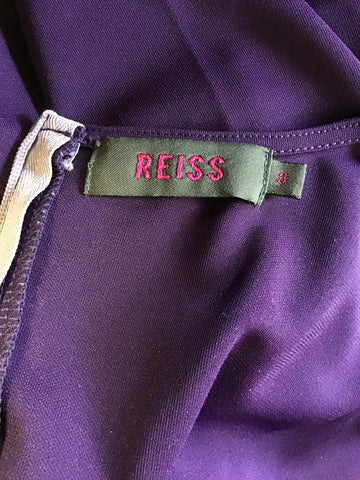 REISS DARK PURPLE V NECKLINE 3/4 SLEEVE DRESS SIZE 8