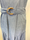 DESIGNER M.I.h JEANS LIGHT BLUE DENIM SLEEVELESS BELTED FIT & FLARE DRESS SIZE S