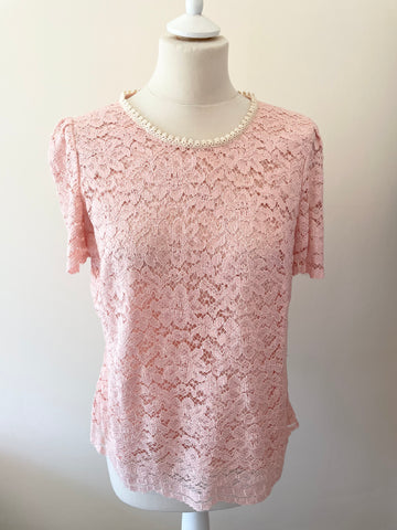 WHISTLES PALE PINK LACE SHORT SLEEVE TOP SIZE 16
