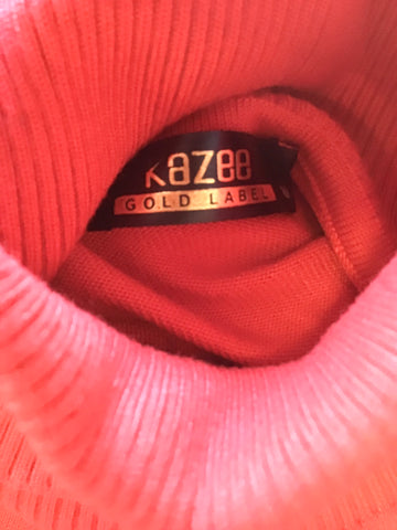 KAZEE GOLD LABEL RED & GREEN BEADED STRIPE SHORT SLEEVE POLO NECK JUMPER SIZE M