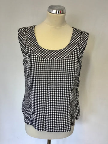 HOBBS BLACK & WHITE GINGHAM LINEN SLEEVELESS YACHT TOP SIZE 12