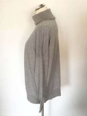 CELTIC & CO LIGHT GREY 100% EXTRA FINE WOOL OVERSIZED POLO NECK JUMPER SIZE M